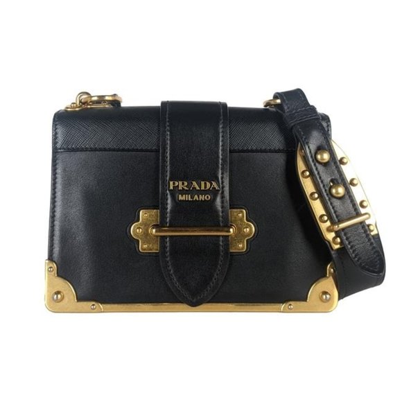 Prada Handbags - Prada Cahier Medium Black Leather Cross Body Bag